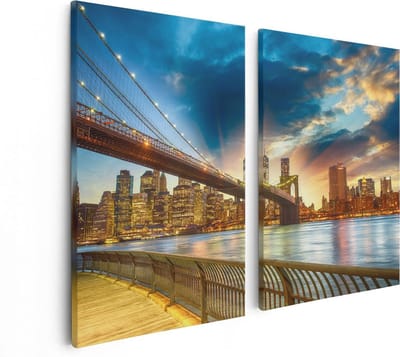 Artaza Canvas Schilderij Tweeluik New York Brooklyn Brug  - 80x60 - Foto Op Canvas - Canvas Print