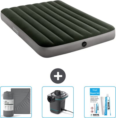 Intex Luchtbed - Twijfelaar - 137 x 191 x 25 cm - Groen - Inclusief Hoeslaken - Pomp en Reparatieset
