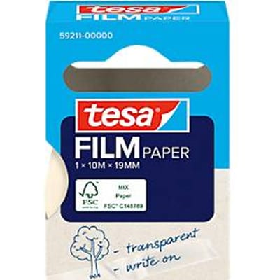 tesafilm® Papier kleeffilm, transparant, 19 mm x 10 m, oplosmiddelvrij, kan gelabeld worden, 1 rol