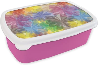 Broodtrommel Roze - Lunchbox - Brooddoos - Regenboog - Bloemen - Abstract - Patronen - 18x12x6 cm - Kinderen - Meisje
