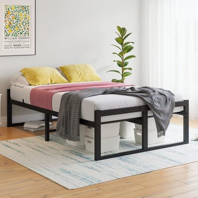 Metalen Bed 90 x 200 cm met Opbergruimte en Lattenbodem - Eenpersoonsbed in Zwart