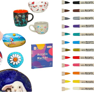 Playos® - Acrylstiften - 12 stuks - Verfstiften - Waterproof - Stenen Schilderen - voor Kinderen en Volwassenen - Porseleinverf