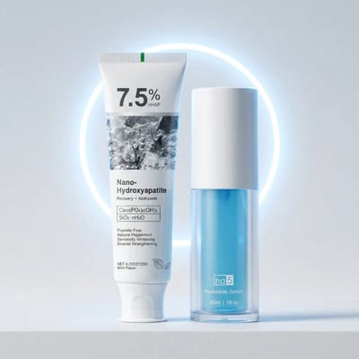 Holymouthwash - De Halo Herstel Bundel - Nano-Hydroxyapatiet Tandpasta + Hyaluronzuur Serum - Herstelt Tandglazuur & Tandvlees - Dagelijkse Routine - Fluoridevrij - Alcoholvrij