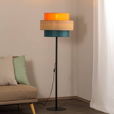 TK Lighting Trio vloerlamp, jute kap, oranje/natuurbruin/petrol