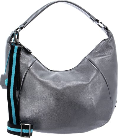 Gabs Leren Schoudertas Penelope TG Splendente Black Bag Canna Di Fucile Zilverkleurig