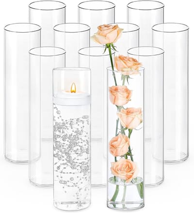 Set van 12 Glazen Cilindervazen | 30,5 cm Hoog | Decoratieve Bloemen- en Kaarsenhouders