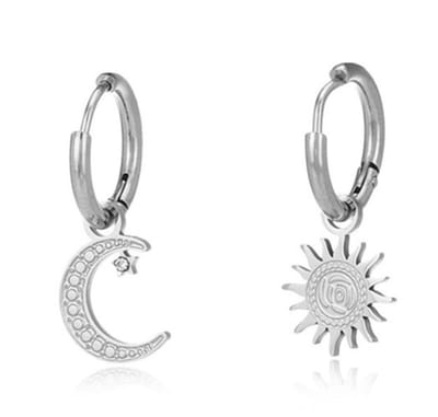 ASTRADAVI 18K Vergulde Sieraden - Oorbellen - Vintage Dangle Lucky Charms Hoop Oorbellen - Zon en Halve Maan Charme - Wit Goud - Cadeau Idee