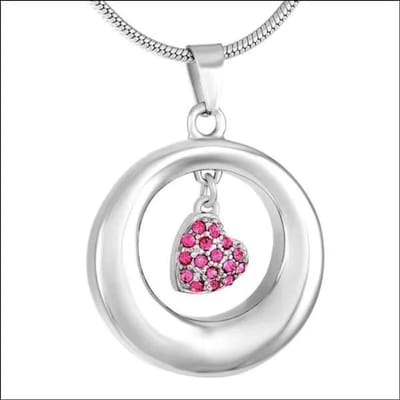 Aramat Jewels | Gedenkhangers | Stalen Ashanger Open Cirkel met Roze Kristal Hart – RVS Gedenksieraad | | | |27mm | Staal | Volwassenen | Verkleurd niet