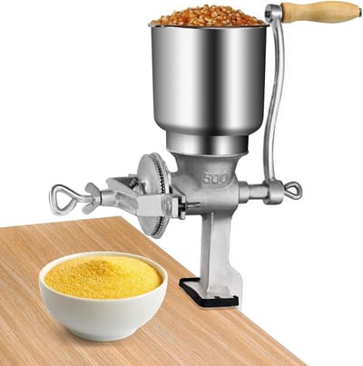 Handmatige Graanmolen - Koffiebonen Maalapparaat - Verse Meel Maken - Verstelbare Klembevestiging - 43 cm Hoog - Zilverkleurig