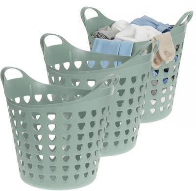 Excellent Houseware Flexibele wasmand - 3x - groen - 26 liter - kunststof - 40 x 41 cm