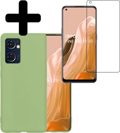 Hoesje - Met Screenprotector - Geschikt voor OPPO Find X5 Lite - Sterk & Shockproof - Back Cover - Siliconen Case - Telefoon Hoes - Telefoonhoesjes - Groen