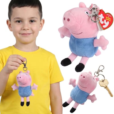 TY Peppa Pig George Knuffel, sleutelhanger, BEANIE BABIES, hanger voor op de rugzak 12 cm