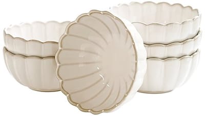 Almina Bloomy 6x Mueslikommen– Porselein – Bloemvormig Design – Modern & Elegant Servies– Ø 11,5 cm