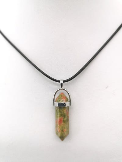 Edelsteen - Unakiet - Obelisk Hanger met - gratis - zwart - wax koord Ketting - 40cm + 5cm Verstelbaar - Alle kinderen hebben een natuurlijke aantrekkingskracht op edelstenen.