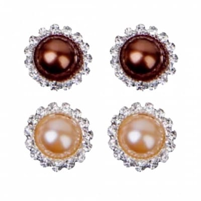 2 Paar-Clip oorbellen-1.5 cm-Kunststof-Midden bruin-Donker bruin