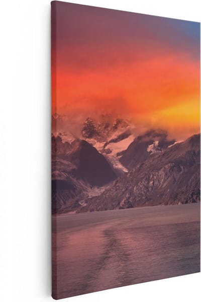 Artaza Canvas Schilderij Bergen Landschap - 20x30 cm - Klein - Wanddecoratie Zonsondergang - Muurdecoratie Natuur - Kamer Accessoires