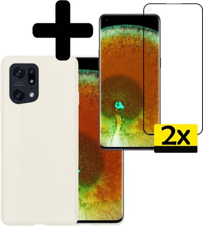 Hoesje - Met 2x Screenprotector - Geschikt voor OPPO Find X5 - Sterk & Shockproof - Back Cover - Siliconen Case - Telefoon Hoes - Telefoonhoesjes - Wit