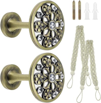 Vintage Retro Wandgemonteerde Houders voor Gordijnen - 2 Stuks Metalen Haken voor Gordijnen met Woven Touw voor Woonkamer, Badkamer en Kasten - Duurzaam en Stijlvol