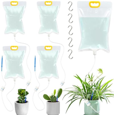 SnelShoppen - Balkon Bewateringssysteem, 5 Druppel Irrigatiezakken van 3.5 L | Inclusief Slang, Ventiel en Grondspike, Verstelbare Doorstroming voor B