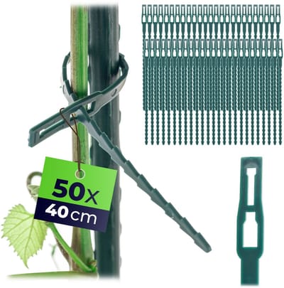 KADAX plantenbinders 40 cm, 50 stuks verstelbare plantenclips van kunststof, kabelbinders voor planten, klimsteunen & tuin, ideaal voor tomaten, komkommers & kamerplanten