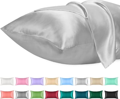 Famanu - Satijnen kussenslopen 50x90 cm lichtgrijs set 2, microfiber satijn effen kleur, envelopsluiting kreukvrij ademend
