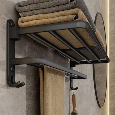 Matzwart 50CM Opvouwbare Houder met Haak Handdoek Wandmontage Rek 50x20x23cm
