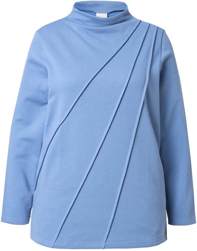 Ulla Popken - Dames - Sweatshirt siernaden opstaande kraag lange mouwen - Korenbloemblauw - Maat 42+
