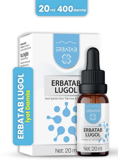 ERBATAB Druppels Lugol Jodium 2% - Ondersteunt de gezondheid van de schildklier - Reguleert de stofwisseling - Versterkt het immuunsysteem - Draagt ​​bij aan de gezondheid van de huid en het haar & Optimaliseert de algemene lichaamsfuncties - 20 ml