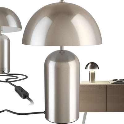 tectake® Tafellamp in paddestoelvorm - Vintage design - Leeslamp, nachtlampje, woonkamer, kleine lamp, retro, Bedlampje met kabel - 40W, 37cm hoog - Nikkelkleur
