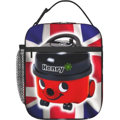 Henry Hoover Met VK Vlag Geïsoleerde Lunchtas voor Vrouwen Kinderen Draagbare Voedseldozen Thermische Lunchbox Tote One Size
