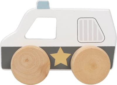 Tryco Wooden Police Car - Houten Speelgoedauto - Politieauto Rollenspel - Houten Speelgoed en Fijne Motoriek - Vanaf 18 Maanden Wit Blauw