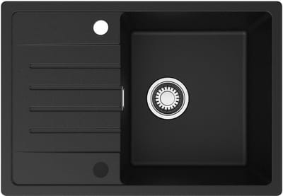 Cecipa Max Spoelbak Keuken Zwart - 65×45 cm - 80% Kwarts+20% Hars - Opbouwmontage - Incl. Sifon en Afvoerzeefje - met Paneel Ontwerp