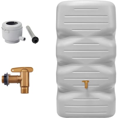 RONN® Waterton - Regenton - Watertank - 340L - Afvoerkraan en Regenpijpaansluiting - Wit - 59cm x 59cm x 112cm