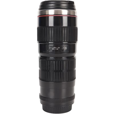Camera Lens Koffiemok Roestvrijstalen Koffiemokken Afgesloten Deksel Fotografen Camera Mok Reiskoffiekop voor Mannen Vrouwen zwart