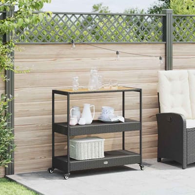 vidaXL - Bartrolley - 3-laags - poly - rattan - en - massief - acaciahout - zwart