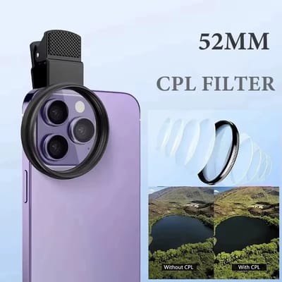 52mm CPL Filter Lens voor Smartphone en Camera – Polarisatiefilter met Clip – Vermindert Reflecties en Verbetert Kleuren – Universeel Fotografie Accessoire