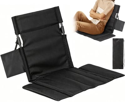 Grondstoel - Opvouwbare Kampeerkruk - Strandmat met Rugleuning - Campingstoel - Met Opbergtas - Vouwstoel - Lichtgewicht Strandstoel - Klapstoel - Draagbare kampeerstoel - Voor kamperen, picknicken, wandelen, strand - Zwart