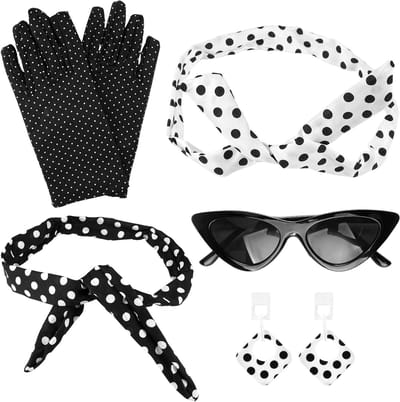 Vijf Rockabilly Accessoires voor 50s Halloween Kostuums voor Volwassenen, Vintage Kleding, Disco Outfit en Carnavalskleding