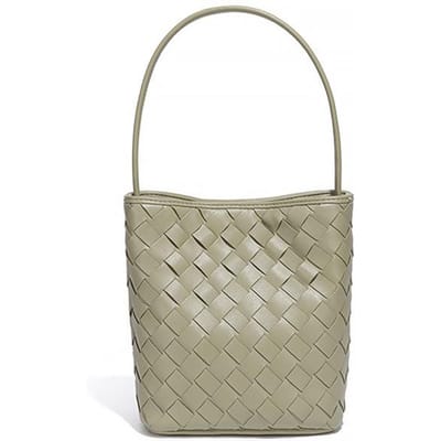 Handgeweven Handtas voor Dames, Klein en Lichtgewicht, Schoudertas/Crossbodytas, Effen Kleur Textuur, Charmante Bucket Bag gray