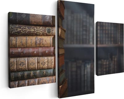 Artaza Canvas Schilderij Drieluik Oude Historische Boeken - Retro - 90x60 - Foto Op Canvas - Canvas Print