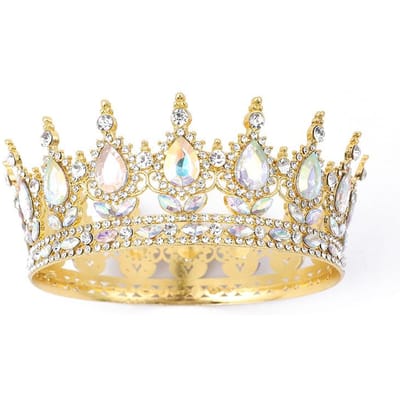 Couronne Ronde Baroque Européenne Alliage Tiare Accessoires de Mariage Nuptial Anniversaire Cérémonie de Passage à l'Âge Adulte Couronne Ronde beige