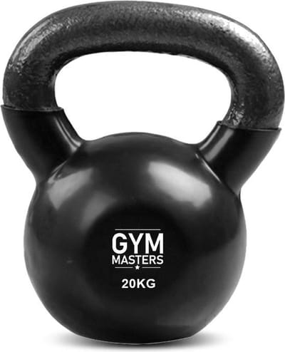 Gym Masters - kettlebell 20 KG met rubberen voet (extra vloer- & teenbescherming) - PREMIUM - Vinyl kettlebel - krachttraining - fitness gewichten - kettlebell 20kg - gewichten 20 kg - home gym - kettlebells - gietijzer - gym equipment