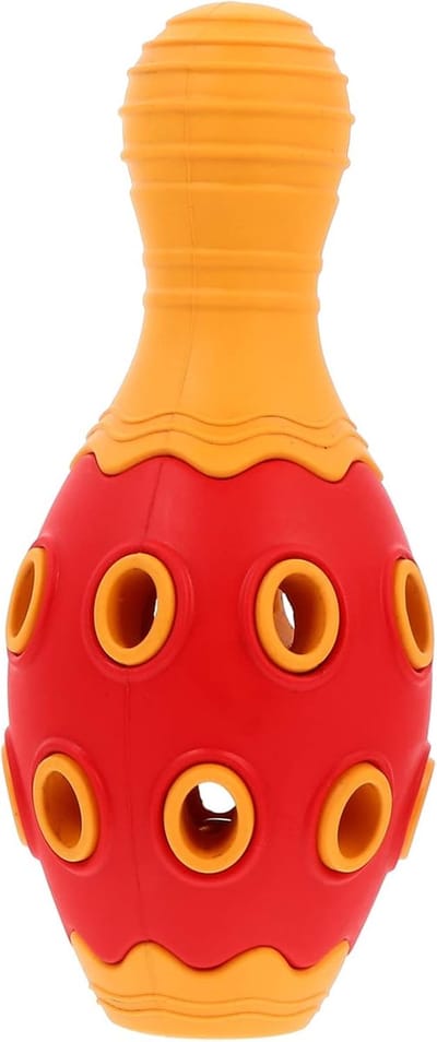Hondensnack bal - Kauwspeelgoed - Langzaam voeden - Met piepfunctie - 15.5 x 15.5 x 15.5 cm - Rood oranje