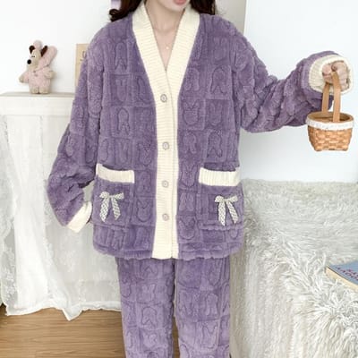 Plus Size Winter Dames Warme Huiskleding Nachtkleding Dames Flanel Dikke Koraal Fleece Oversized Wollen Pyjama Pluche Koraal Fluweel XXL gray