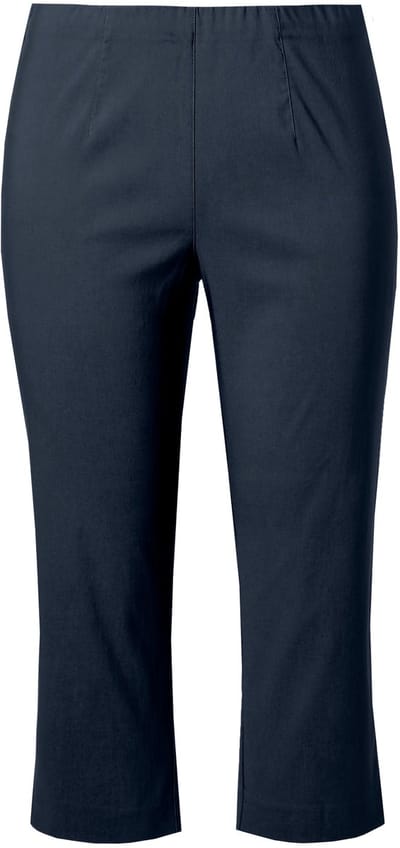 Ulla Popken - Dames - Bengalin broek kuitlang elastische tailleband stretch - Marine - Maat 42