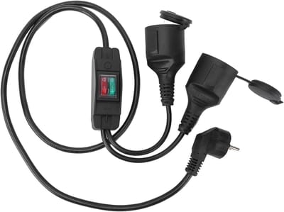 Verlengsnoer Splitter - Dubbel Stopcontact - Buiten Gebruik - Met Aan/Uit Schakelaar - 1.6 Meter - Zwart