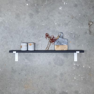 GoudmetHout® Wandplank Industrieel - 40 x 10 cm Muurplank - Zwart Eiken Hout - Decoratie Wandrek & Boekenrek - Hangplank Keuken - Wall Shelf + 2 Mat Witte Plankdragers van Staal
