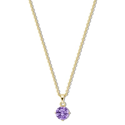 New Bling 9NB-1193 Zilveren Ketting met Zirkonia Hangertje 5mm - Paars - Ankerschakel - 1,6mm - 40+5cm - Zilver - Verguld/Goud op Zilver