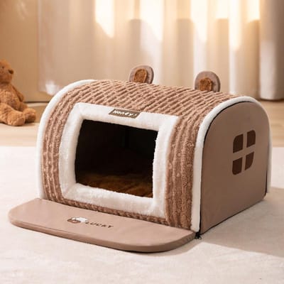 Bruine Driedimensionale Beer Gebogen Huis Kennel Kattenhuis Grote Ruimte Kleine Hond Grote Hond Herfst Huisdierbenodigdheden M: 40 * 35 * 35cm