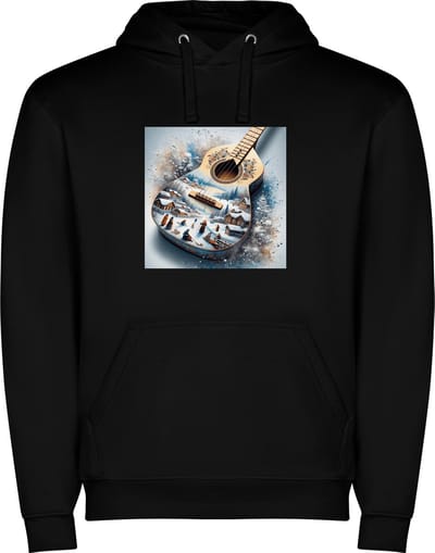Zwarte unisex hoodie met “ Kleurrijke Gitaar – Winter – Muziek “ Print Full Color Color merk Roly maat S